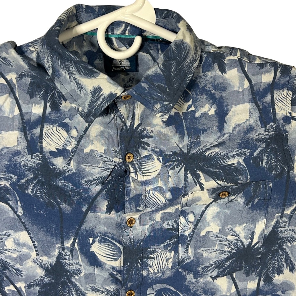 Havana Joe Mens Button Up Shirt Short Sleeve Tropical Palm Tree Fish Print Large